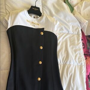 Balmain Two-Tone Dress with Gold Accents